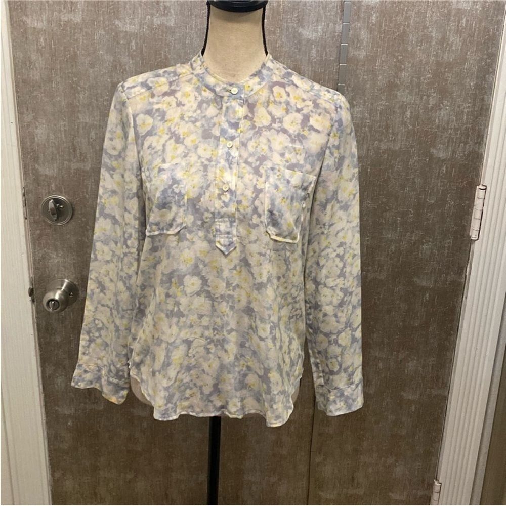 Rebecca Taylor silk Floral Blouse in Yellow and Gray, US2